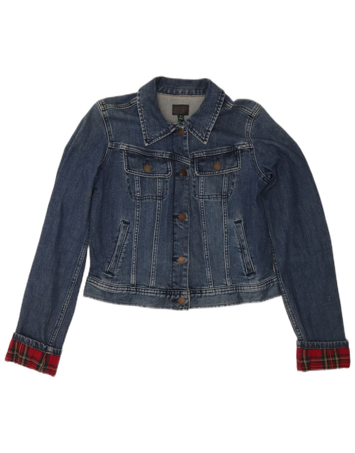Ralph Lauren Damen Crop Denim Jacke UK 12 Mittelblau karierte Baumwolle