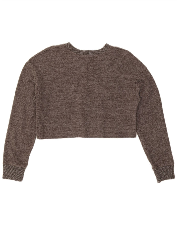 Zara Damen Crop Top Langarm UK 10 Small Grau meliert