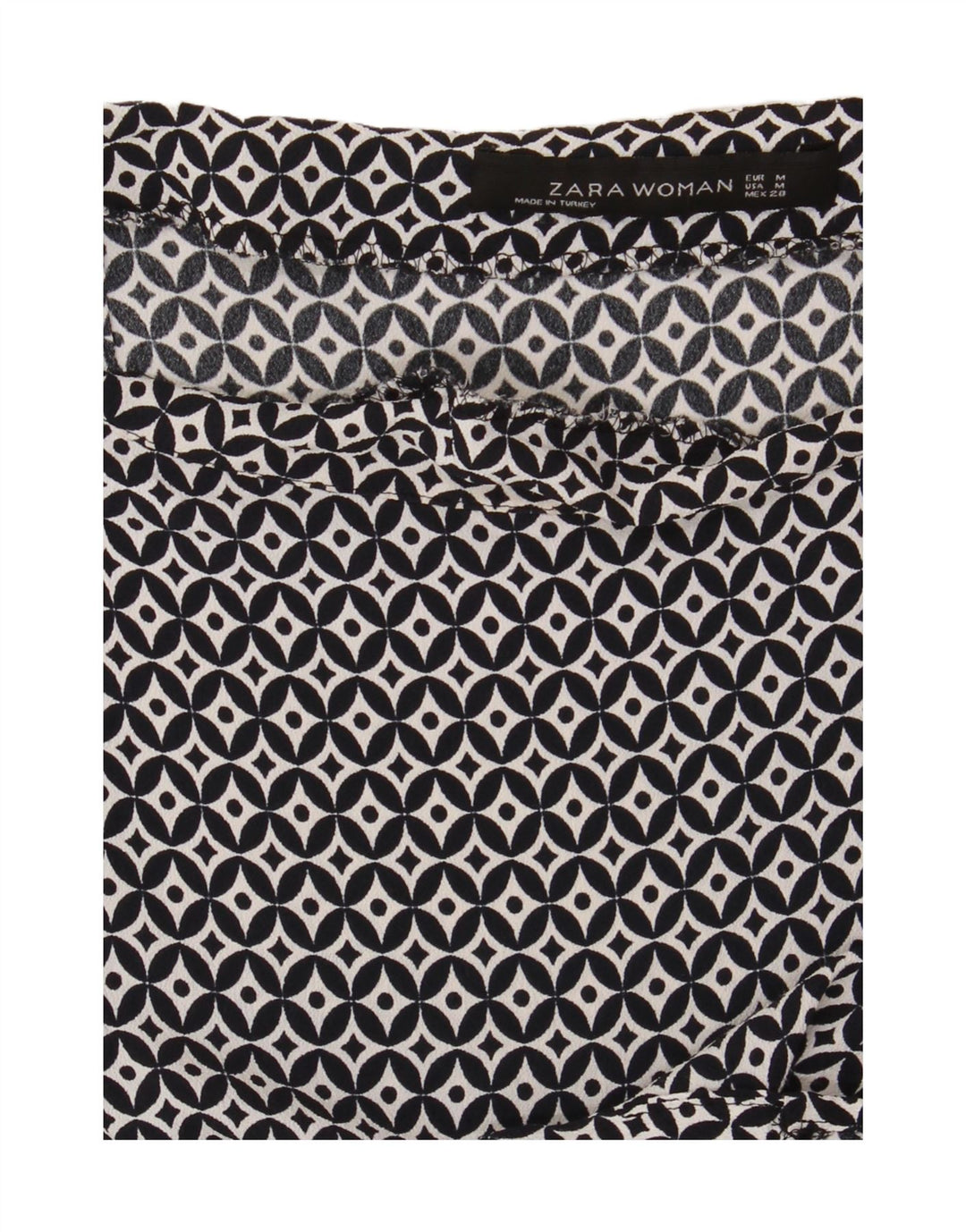 ZARA Womens Long Sleeve Blouse Top UK 12 Medium Black Geometric