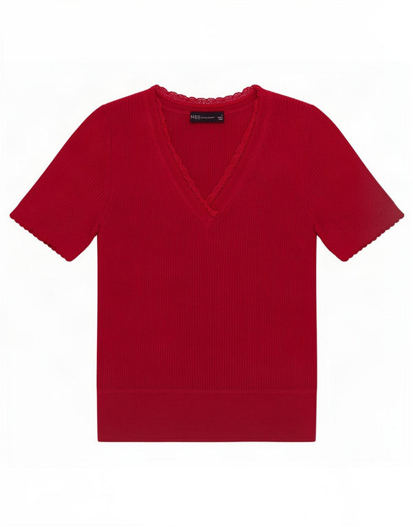Marks & Spencer Damen T-Shirt Top UK 10 Small Rot Acryl