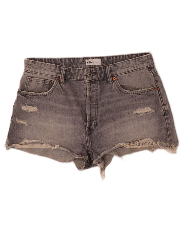 Zara Damen Distressed Denim Shorts EU 42 Large W32 Graue Baumwolle