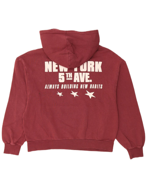 Pull & Bear Damen-Kapuzenpullover mit Grafik, übergroß, Gr. 14, Mittelbordeauxrot