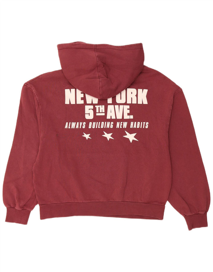 Pull & Bear Damen-Kapuzenpullover mit Grafik, übergroß, Gr. 14, Mittelbordeauxrot