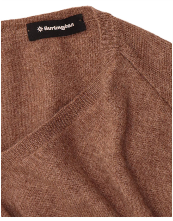 Burlington Herren-Pullover mit V-Ausschnitt, groß, braune Schurwolle