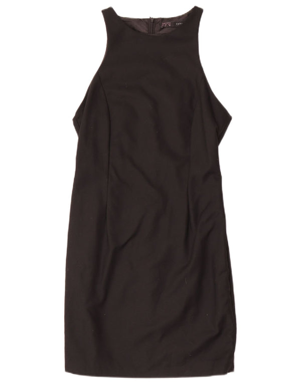 Zara Damen Ärmelloses Etuikleid UK 12 Medium Schwarz Baumwolle
