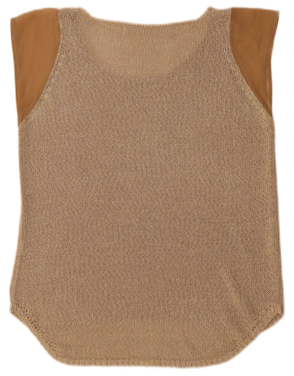 Zara Damen-Strickblusenoberteil UK 16 Large Beige Colourblock Acryl