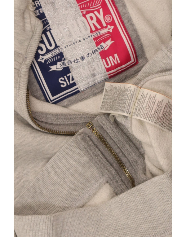 Superdry Damen-Kapuzenpullover mit grafischem Reißverschluss, UK 12, mittelgraue Baumwolle