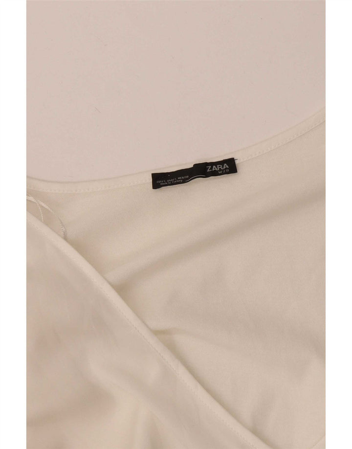 Zara Damen Top Langarm UK 14 Large Weiß