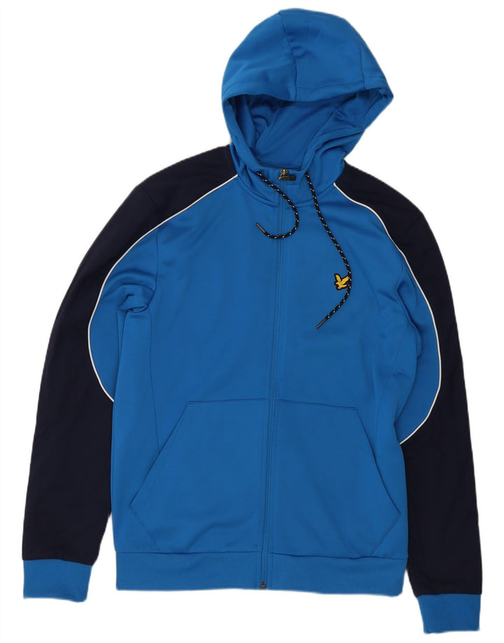 Lyle & Scott Herren-Kapuzenpullover mit Reißverschluss, mittelblau, Farbblock-Polyester