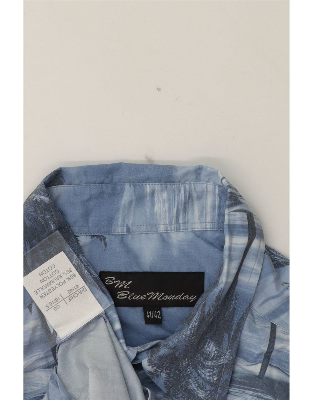 BLUE MONDAY Mens Short Sleeve Shirt Size 41/42 Large Blue Hawaiian Vintage Blue Monday and Second-Hand Blue Monday from Messina Hembry 