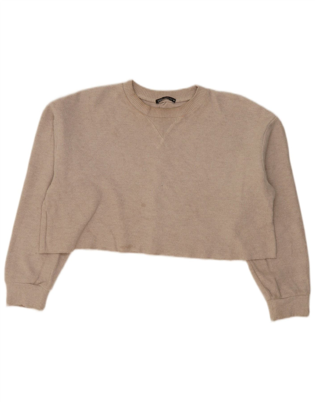 Zara Damen Crop Oversized Sweatshirt Pullover UK 16 Large Beige Polyester
