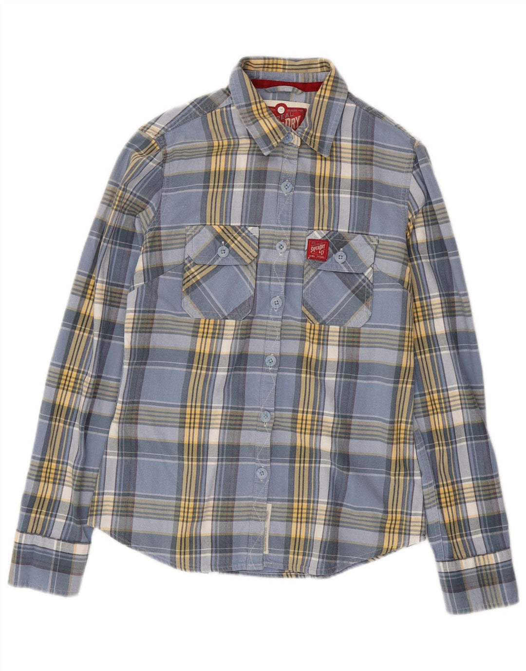 Superdry Damen-Klassiker-Lumberjack-Flanellhemd, UK 12, mittelblau kariert