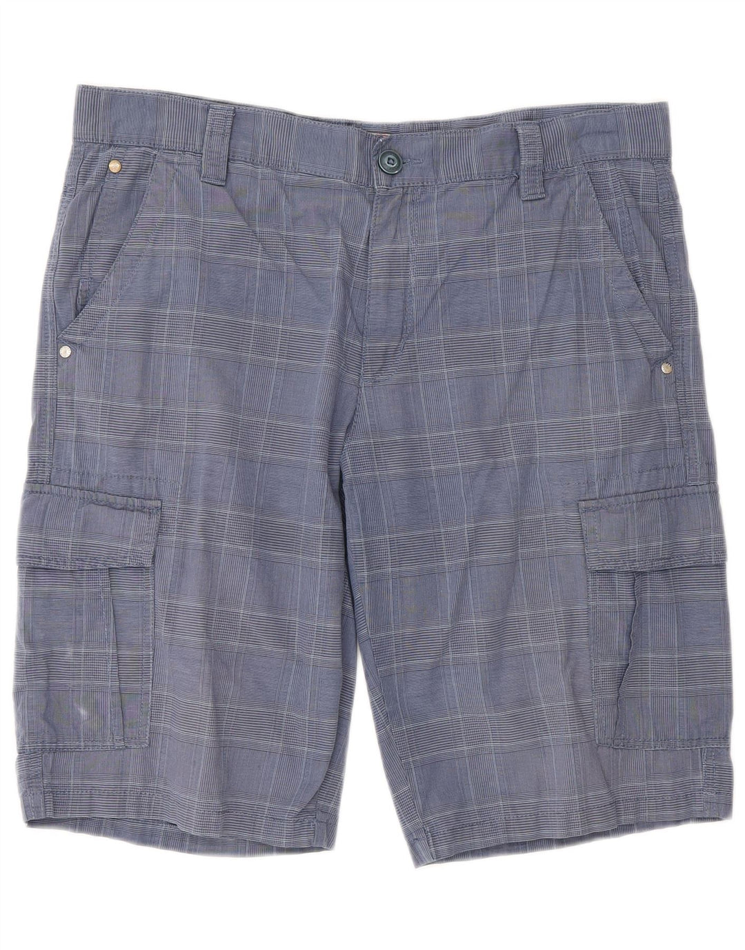 Blue Side Herren-Cargoshorts IT 52 XL W36 Blau karierte Baumwolle