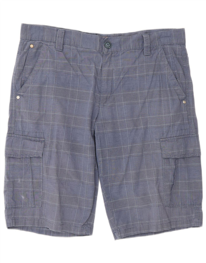 Blue Side Herren-Cargoshorts IT 52 XL W36 Blau karierte Baumwolle