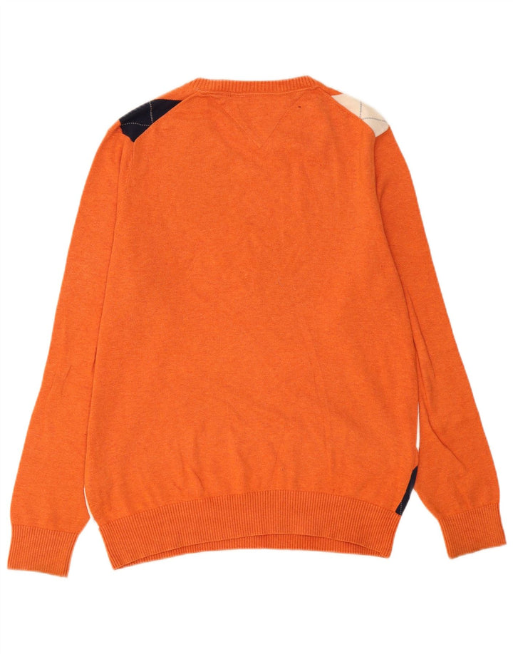 Tommy Hilfiger Herren-Pullover mit V-Ausschnitt, mittelorange Argyle/Diamant