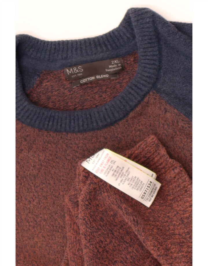 Marks & Spencer Herren-Pullover mit Rundhalsausschnitt, 2XL, Braun, Farbblock