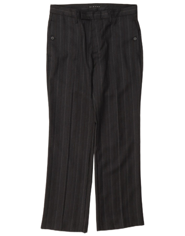 Gerade Damen-Anzughose von Sisley, IT 48, XL, B36, L31, schwarze Nadelstreifenwolle