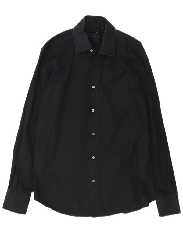 Hugo Boss Herren-Hemd mit normaler Passform, Größe 39 15 1/2 Medium Schwarz