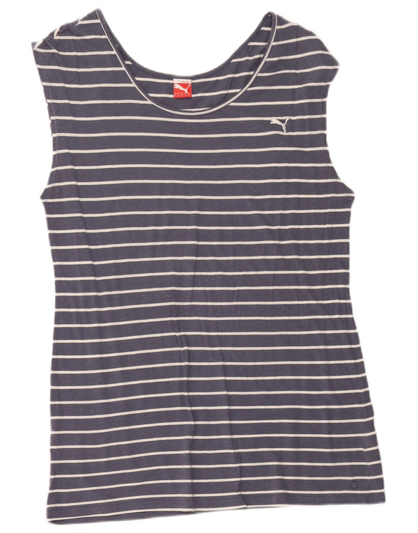 Puma Damen Weste Top UK 16 Large Marineblau gestreift Baumwolle