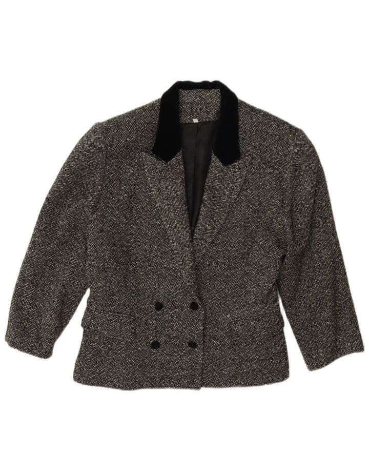 Vintage Damen 3/4 Ärmel Zweireiher Blazer Jacke IT 42 Mittelgrau