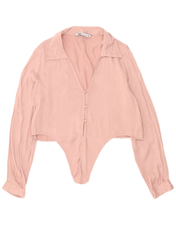 Zara Damen-Hemdbluse mit bauchfreier Vorderseite und Krawatte, Gr. 10, klein, rosa Viskose