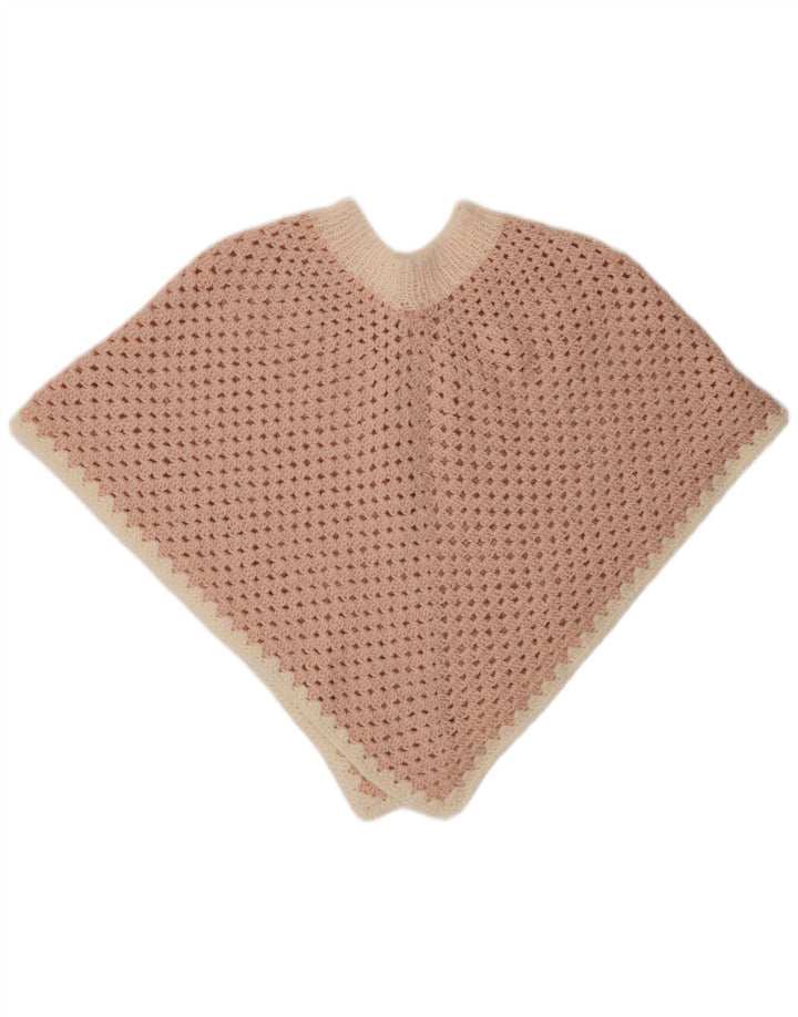 VINTAGE Damen Häkel-Poncho-Pullover, Einheitsgröße, rosa Farbblock
