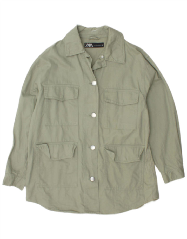 Übergroße Utility-Jacke für Herren von Zara, UK 10, Größe S, grüne Baumwolle
