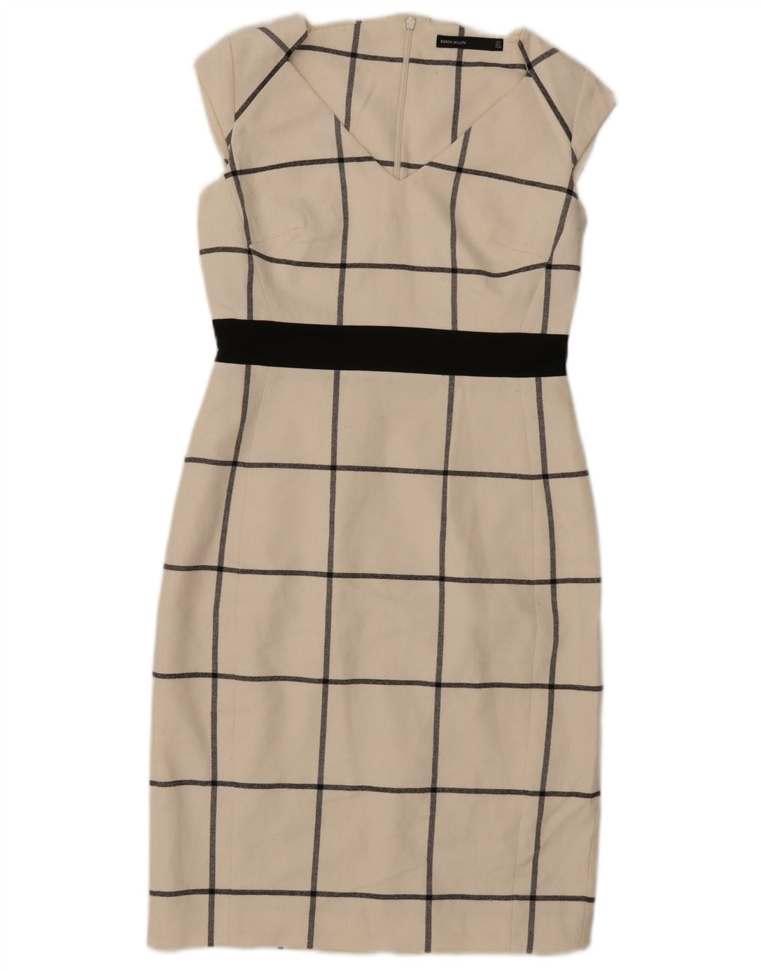Karen Millen Damen Etuikleid UK 10 Small Off White Check Polyester