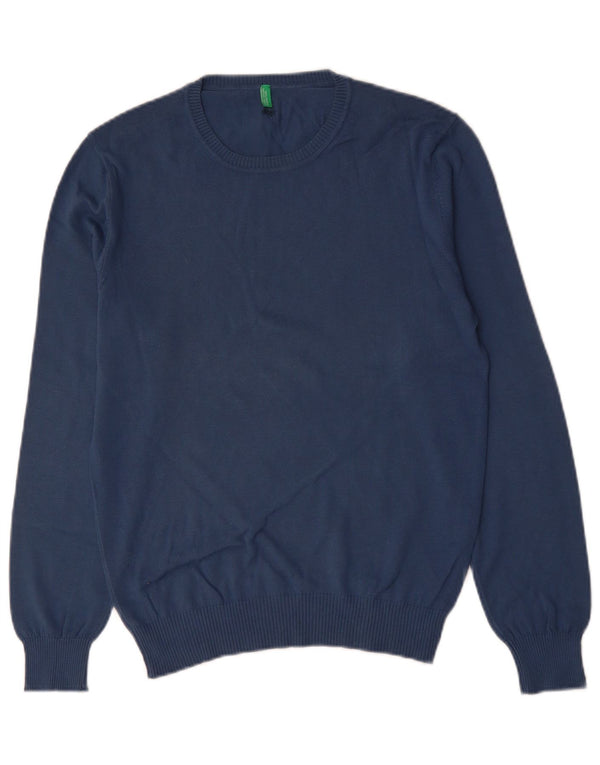 BENETTON Herren-Pullover mit Rundhalsausschnitt, Größe S, blau, Baumwolle