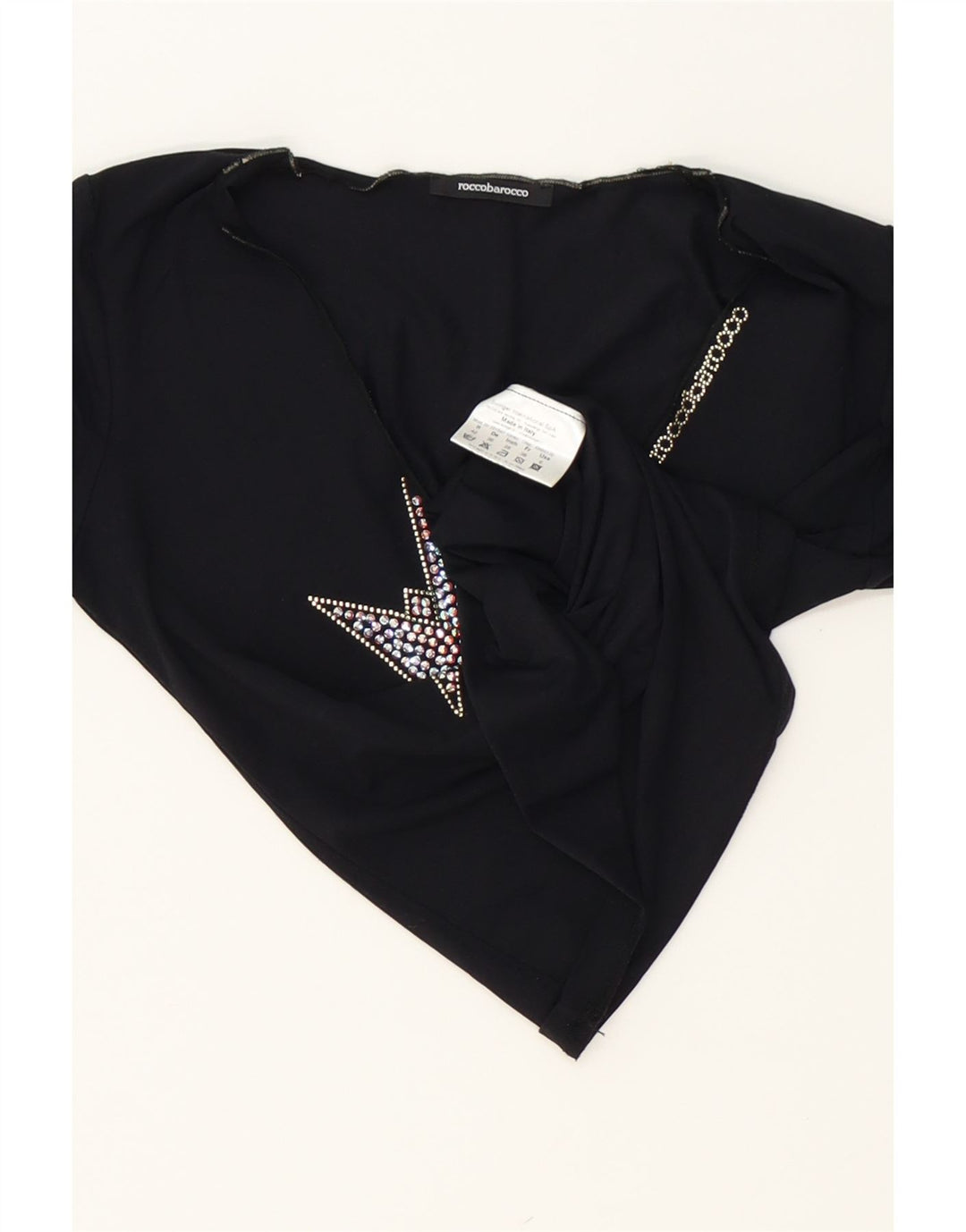 ROCCOBAROCCO Womens Crop Graphic Blouse Top EU 38 Medium Black Polyamide Vintage Roccobarocco and Second-Hand Roccobarocco from Messina Hembry 