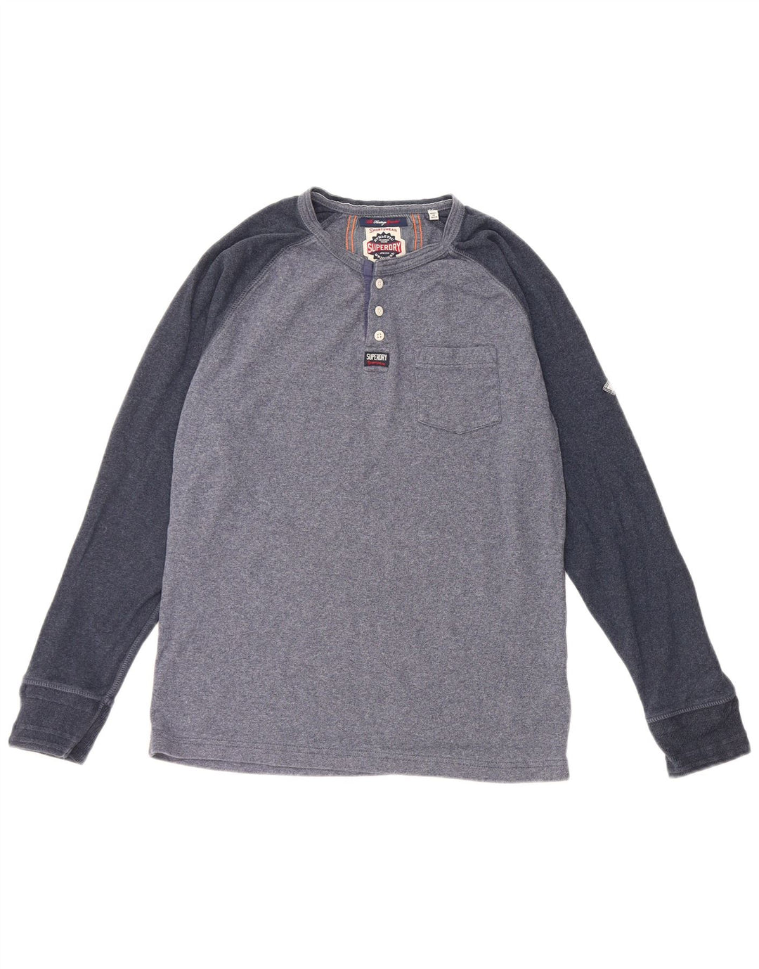 Superdry Herren-Oberteil mit langen Ärmeln, XL, Blau, Colourblock-Baumwolle