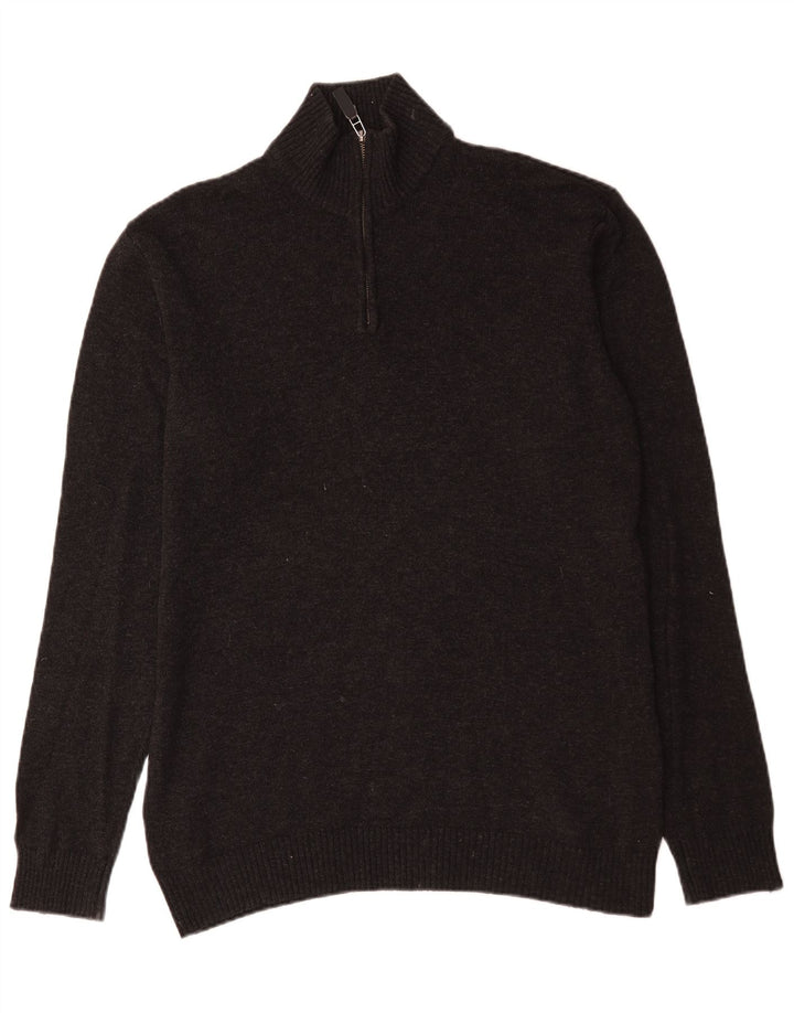 John Lewis Herren-Pullover mit Reißverschluss am Hals, Mittelgrau meliert