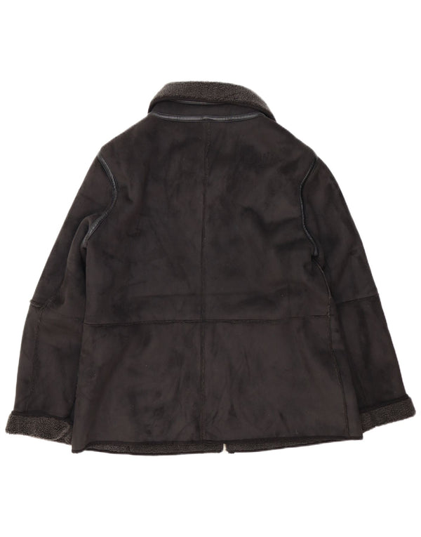 Vintage Damen Sherpa-Jacke aus Wildlederimitat, UK 20 2XL, schwarzes Polyester