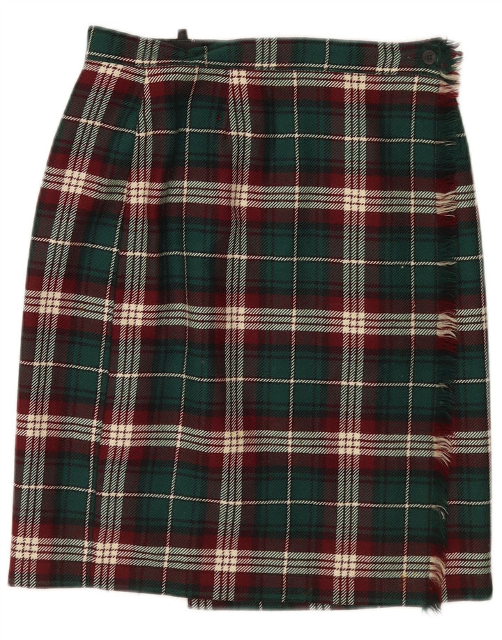 Superior Damen Wickelrock IT 42 Medium W28 grün karierte Wolle