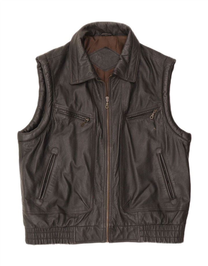 Vintage Herren Lederweste IT 54 2XL Braunes Leder