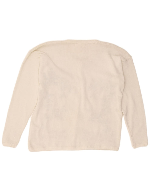 Vintage Damen Cardigan Pullover UK 18 XL Weiß geblümtes Polyester
