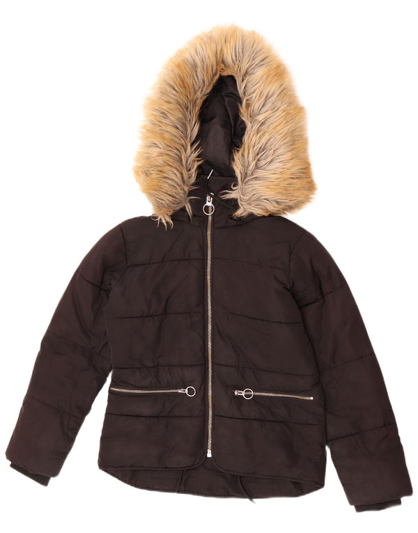Topshop Womens Petite Hooded Wattierte Jacke UK 4 XS Schwarz Polyester
