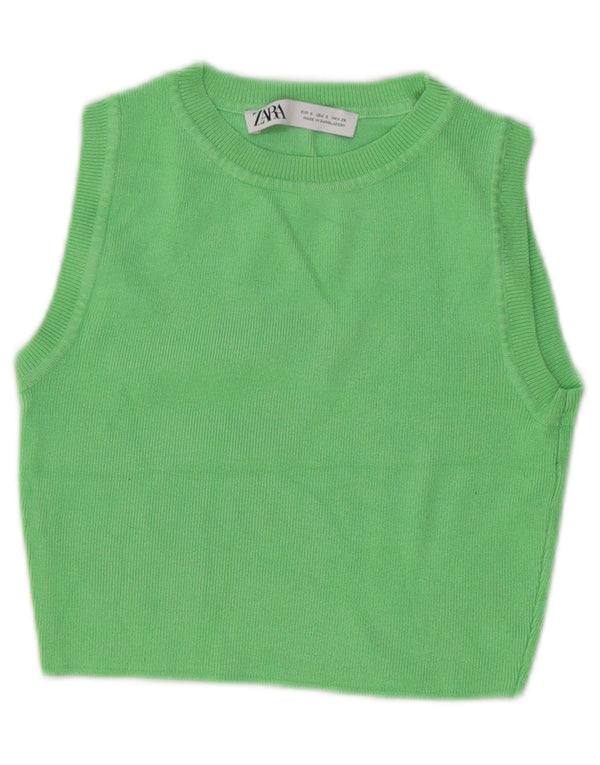 Zara Damen Crop Vest Top UK 10 Small Grüne Viskose