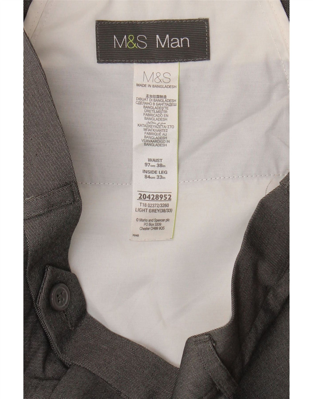 Marks & Spencer Herren-Anzughose mit geradem Bund, Breite 38, Länge 29, Grau, Polyester