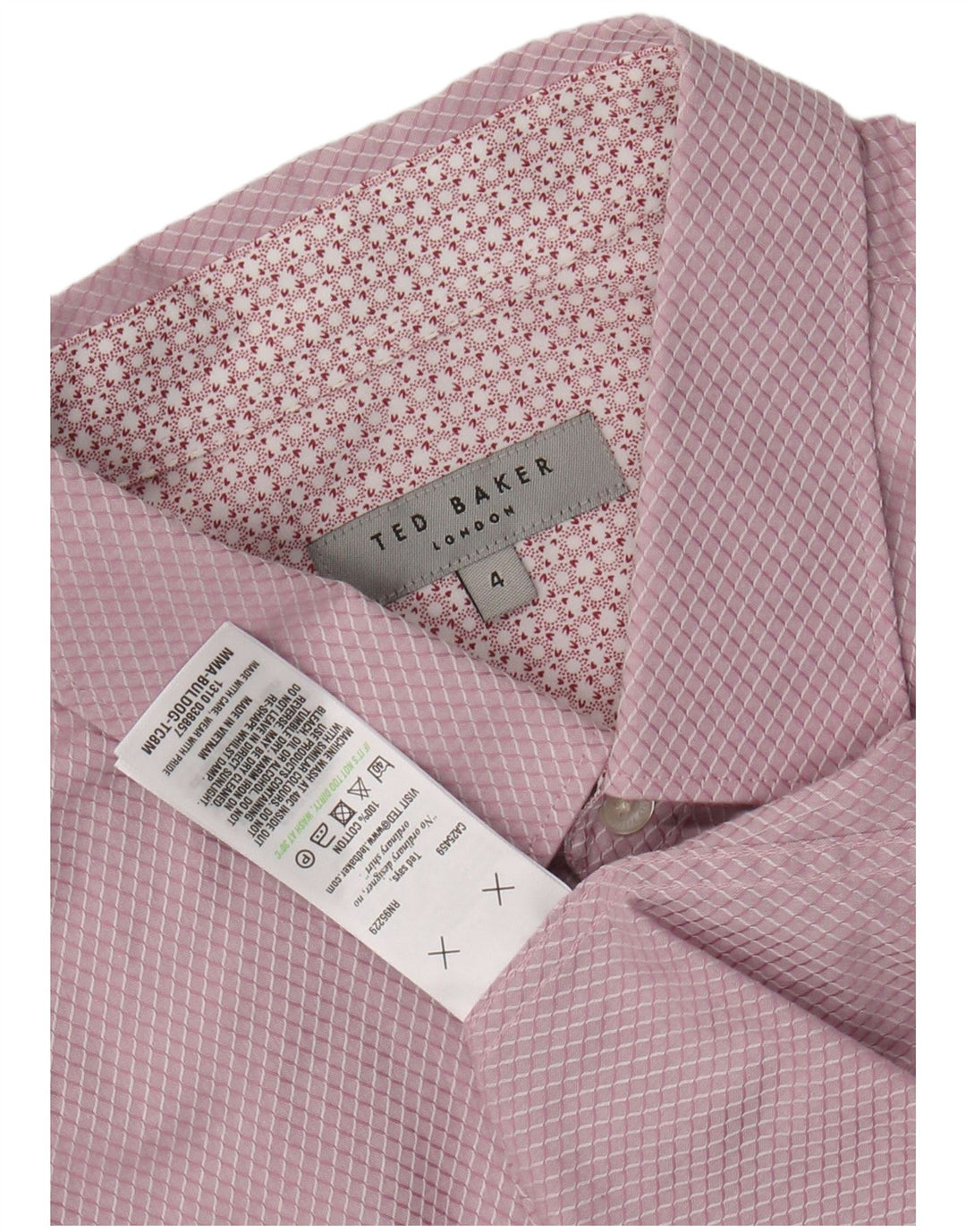 Ted Baker Herrenhemd, Größe 4, groß, rosa Argyle/Diamant-Baumwolle