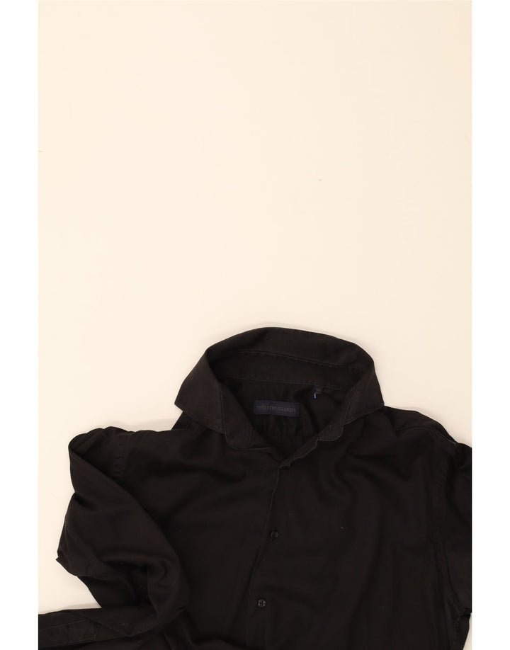 TRUSSARDI Mens Shirt Size 42 16 1/2 Large Black Cotton Vintage Trussardi and Second-Hand Trussardi from Messina Hembry 