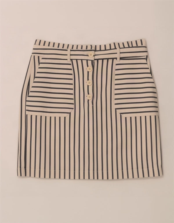 Oasis Damen Minirock UK 10 Small W28 Weiß gestreifte Baumwolle