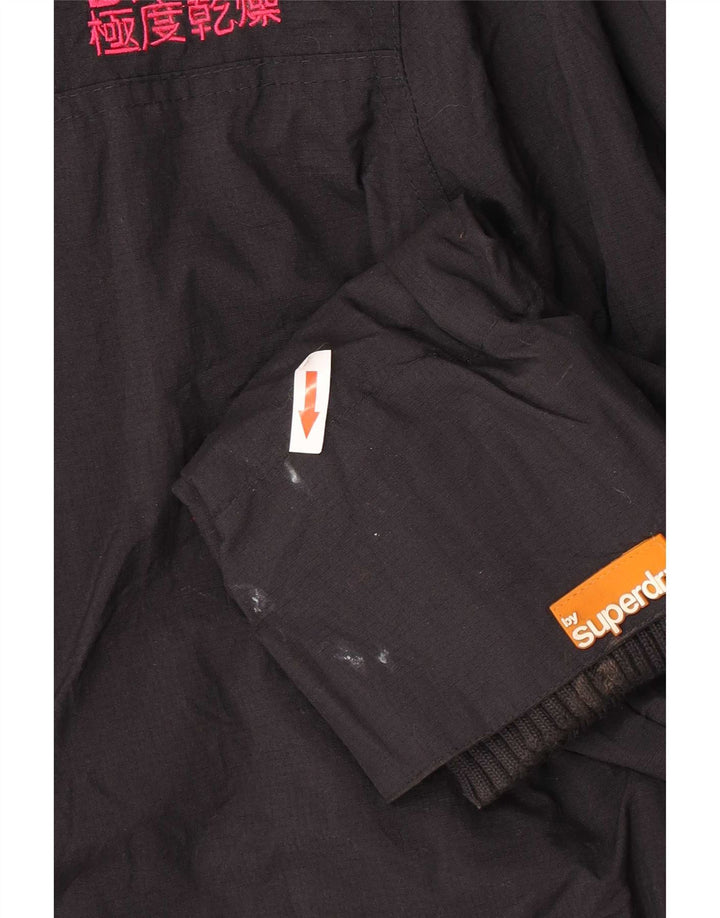 Superdry Damen-Windbreaker-Jacke mit Grafik, UK 16, Größe L, schwarzes Nylon