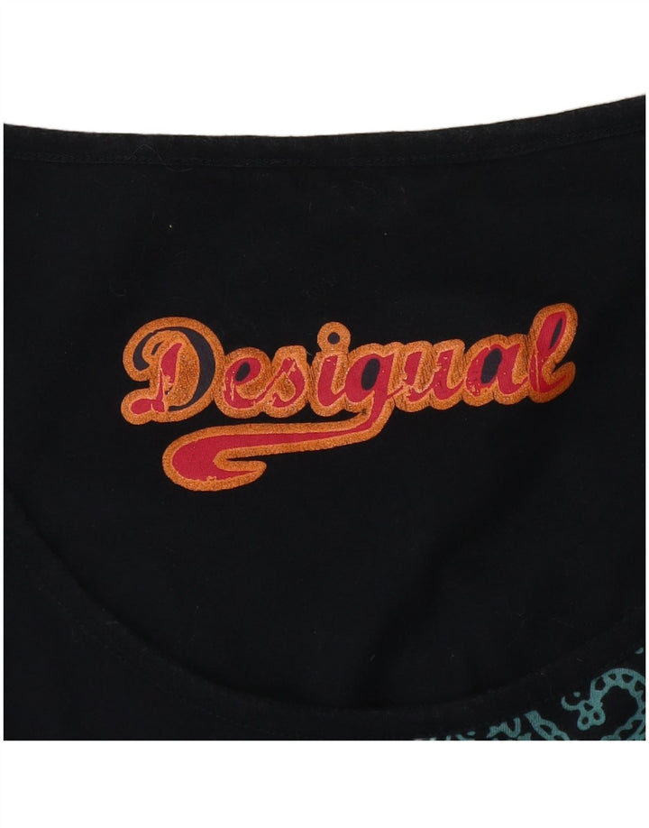 Desigual Womens Graphic Asymmetric Tunic Top UK 12 Medium Black Floral