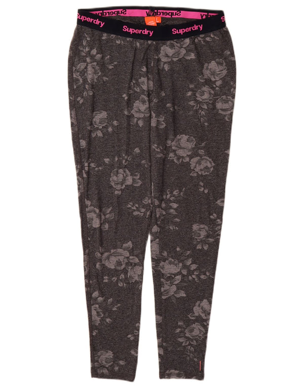 SUPERDRY Grafik-Leggings für Damen, UK 14, Größe L, grau, geblümt, Baumwolle