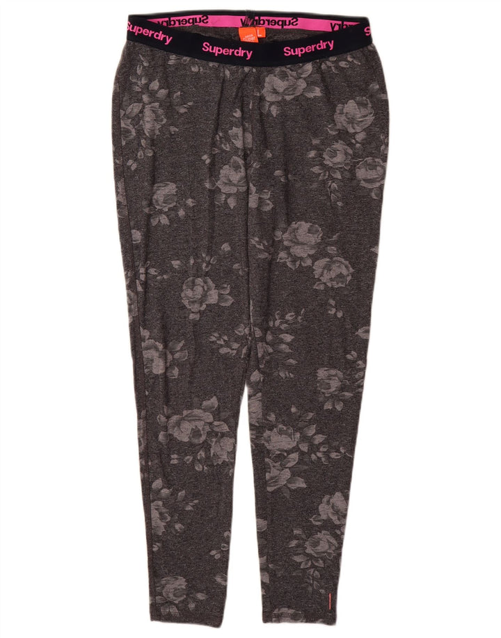 SUPERDRY Grafik-Leggings für Damen, UK 14, Größe L, grau, geblümt, Baumwolle