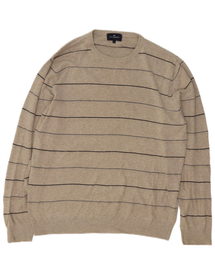 Blue Harbor Herren-Pullover mit Rundhalsausschnitt, groß, beige, gestreift, Baumwolle