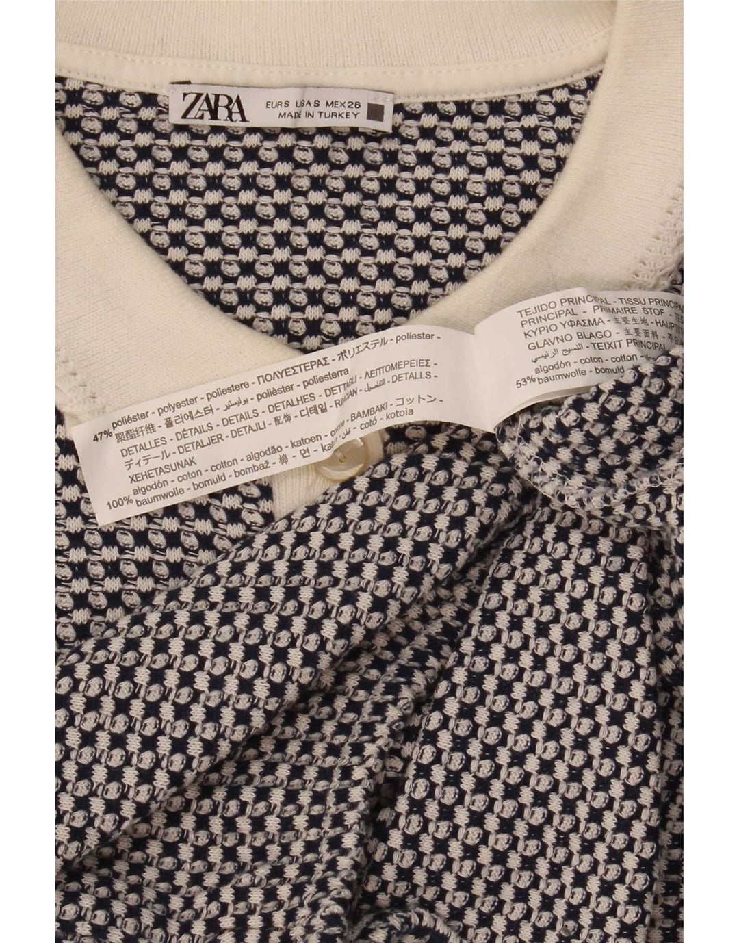 Zara Damen Crop Poloshirt UK 10 Small Blau Geometrisch Polyester