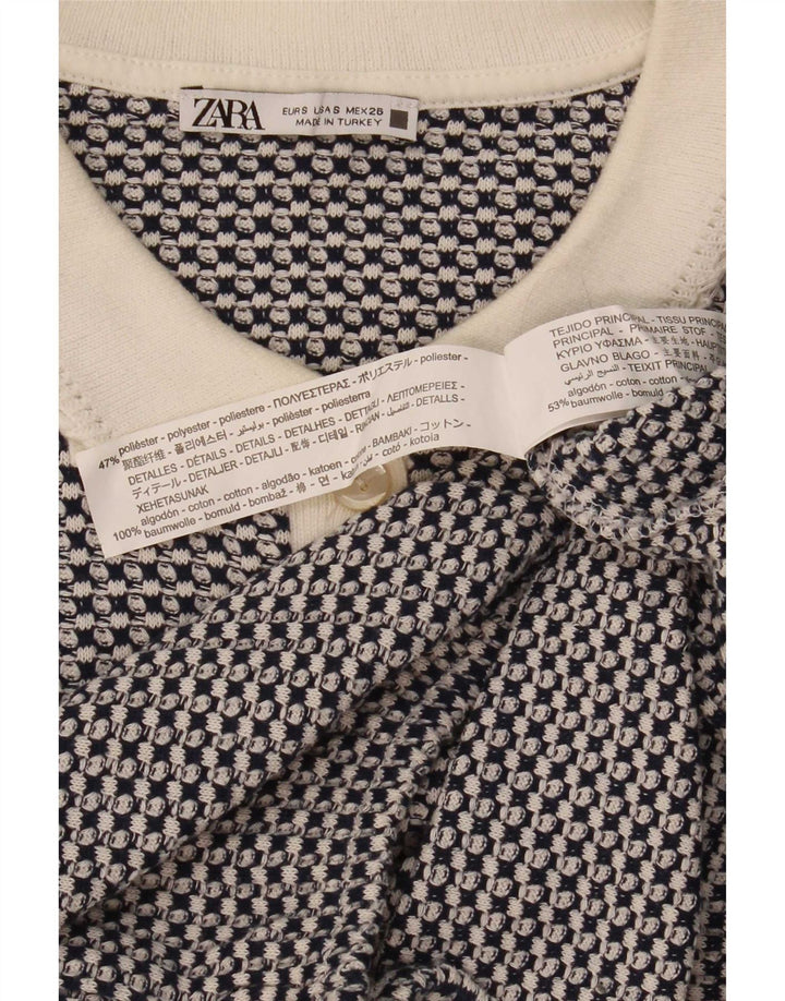 Zara Damen Crop Poloshirt UK 10 Small Blau Geometrisch Polyester