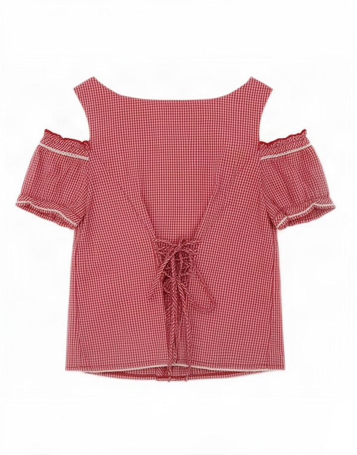 Spieth & Wensky Schulterfreies Blusenoberteil für Damen, UK 14, Mittelroter Gingham-Karomuster
